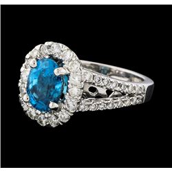 2.81 ctw Blue Zircon and Diamond Ring - 14KT White Gold