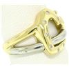 Image 3 : Estate 18k Two Tone Gold 0.12 ctw Round Cut Diamond Open Interlocking Heart Ring