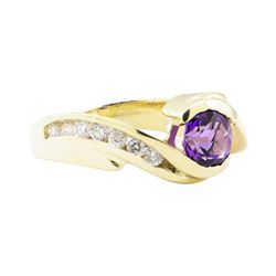 1.50 ctw Amethyst and Diamond Ring - 14KT Yellow Gold