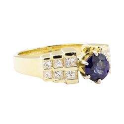 1.80 ctw Blue Sapphire And Diamond Ring - 14KT Yellow Gold