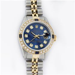 Rolex Ladies 2 Tone Blue Diamond & Sapphire Datejust Wristwatch