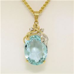 14kt Yellow Gold 16.14 ctw Aquamarine and Diamond 18" Pendant Necklace