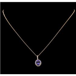 2.46 ctw Tanzanite and Diamond Pendant With Chain - 14KT Rose Gold