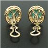 Image 3 : 14k Yellow Gold 3.71 ctw Oval Emerald & Round Diamond Halo Cluster Omega Earring