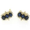 Image 3 : 14k Yellow Gold 2.80 ctw Oval Sapphire Round Diamond Cluster Omega Back Earrings