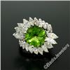 Image 2 : Vintage Platinum 10.20 ctw Round Peridot and Marquise Diamond Ring