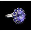 14KT White Gold 4.45 ctw Tanzanite, Sapphire and Diamond Ring