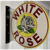 Image 2 : Very Nice White Rose Enamel Flanged Sign. 12.5" x 12" Very Nice Reproduction Sign