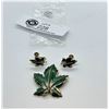 Image 1 : Signed CORO Green Enamel Set of Maple Leaf Jewelry