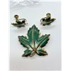 Image 2 : Signed CORO Green Enamel Set of Maple Leaf Jewelry