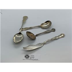 4 Very Fancy Silver Serving Pieces of Flatware. Early 1900's