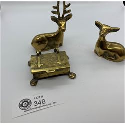 2 Vintage Brass Deer in a Brass Box