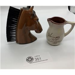 Vintage Horsehead Clothes Brush Plus a Winnipeg 75th Anniversary Pitcher 1949