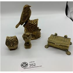 Vintage Brass Owl and Bird Figures in a Brass Box