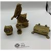 Image 1 : Vintage Brass Owl and Bird Figures in a Brass Box