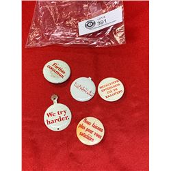 Lot of 5 Vintage Avis Car Rental Buttons from the 1960's