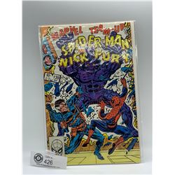 Marvel Comics Team Up Spiderman and Nick Fury. In Plastic on White Board