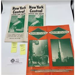 2 Train Railway Timetables New York Central System Timetables and Illinois Central Both in Very Good