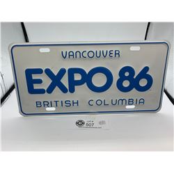 Expo 86 Souvenir License Plate. Metal