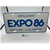 Image 1 : Expo 86 Souvenir License Plate. Metal