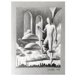 Mark Kostabi "Half Of The Equation" Hand Signed Original Artwork with COA.