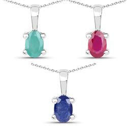 1.48 Carat Emerald, Glass Filled Ruby and Glass Filled Sapphire .925 Sterling Silver Pendant