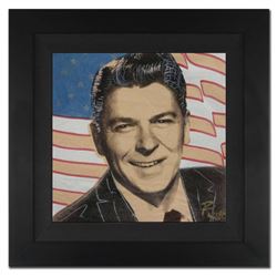 Ringo 4u2c - (Protege of Andy Warhol's Apprentice - Steve Kaufman), "Ronald Reagan and Flag" Framed 