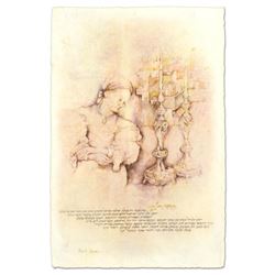 Brachi Horen, "Candle Prayer" Hand-Embellished Mixed Media with Goldleaf, Hand Signed with Certifica