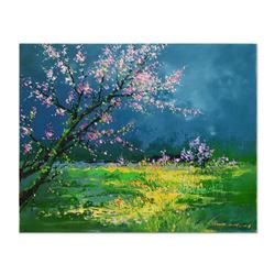 Thomas Leung, "Spring Field" Original Oil Painting on Canvas Board, Hand Signed with Certificate of 