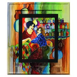 Patricia Govezensky- Original Watercolor with Hand Painted Frame "Paola & Linda"