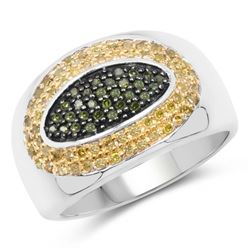 0.38 Carat Genuine Green Diamond and Yellow Diamond .925 Sterling Silver Ring (size 7)