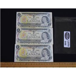 Lot of Three (3) Canadian $1 Dollar Bills