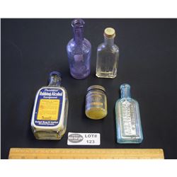 Lot of Five (5) Vintage Glass Medicine Bottles and Jars
