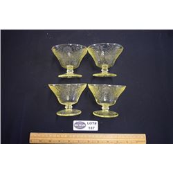 Set of 4 Yellow Depression Glass Desert Bowls