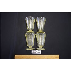 Set of 4 Yellow Depression Glass Juice/Parfait Glasses