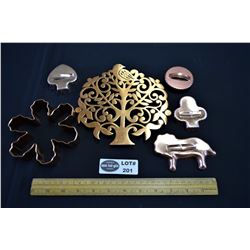 Lot of 5 Copper Cookie Cutters and Copper Trivet