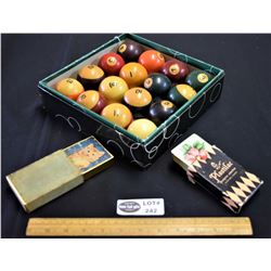 Vintage Billiard Balls and 2 Decks of Playing Cards