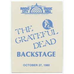 Grateful Dead Authentic RADIO CITY MUSIC HALL (NYC) UNUSED Backstage Pass 10-27-1980
