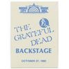 Image 1 : Grateful Dead Authentic RADIO CITY MUSIC HALL (NYC) UNUSED Backstage Pass 10-27-1980