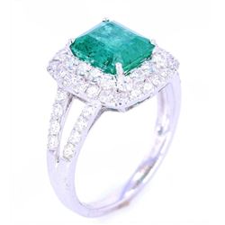 EXCELLENT Emerald & Diamond 18K Gold Ring