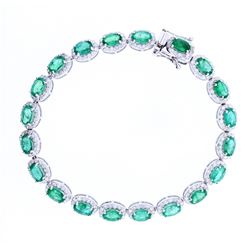 Luxury 8.21 ct Emerald & 2.56 Diamond 14K Bracelet