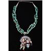 Image 1 : Navajo Inlaid Rainbow Yei Silver Pendant Necklace