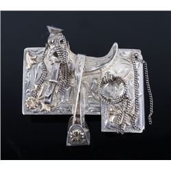 Mexican Sterling & 10K Gold Saddle Belt Buckle