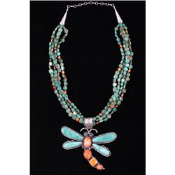Navajo Carico Lake Turquoise Dragonfly Necklace