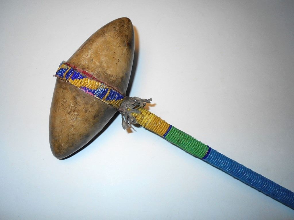 Crow Fully Beaded Stone Skull Cracker 19th Century