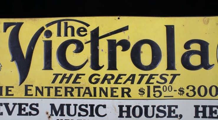 Victrola Music Embossed Tin Sign from Helena, MT