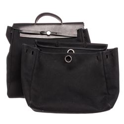 Hermes Black Canvas Leather Toile Herbag GM Bag