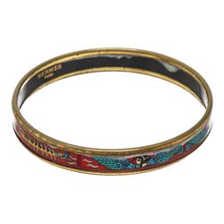 Hermes Multicolor Narrow Printed Enamel Bangle Bracelet