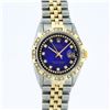 Image 2 : Rolex Mens 2 Tone 14K Blue Vignette String Pyramid Diamond Datejust Wristwatch