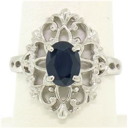 Solid Platinum 1.22 ctw Oval Deep Blue Sapphire Solitaire Open Filigree Style Ri